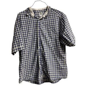 Lacoste Mens Blue & White Checker Collared Buttons Up Short Sleeve Shirt Size 44